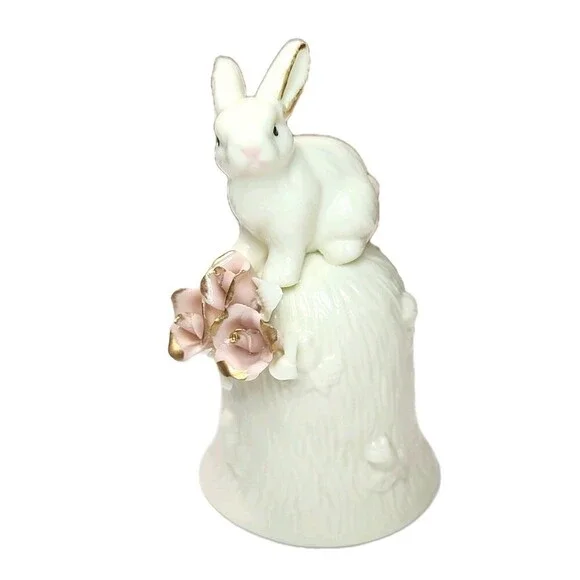 Hallmark Vintage Ceramic Bunny Rabbit Bell Figurine Coquette Feminin Collectible - Picture 3 of 10